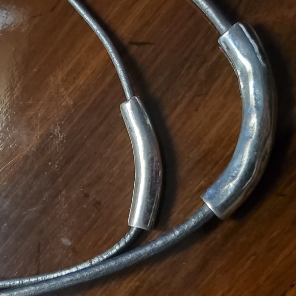 Leather & Metal Double Stranded Necklace - Picture 3 of 3